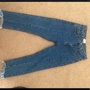 high waisted fringe finished jeans